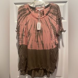 L Love Pink/Brown Tie Dye Tunic Top Size medium